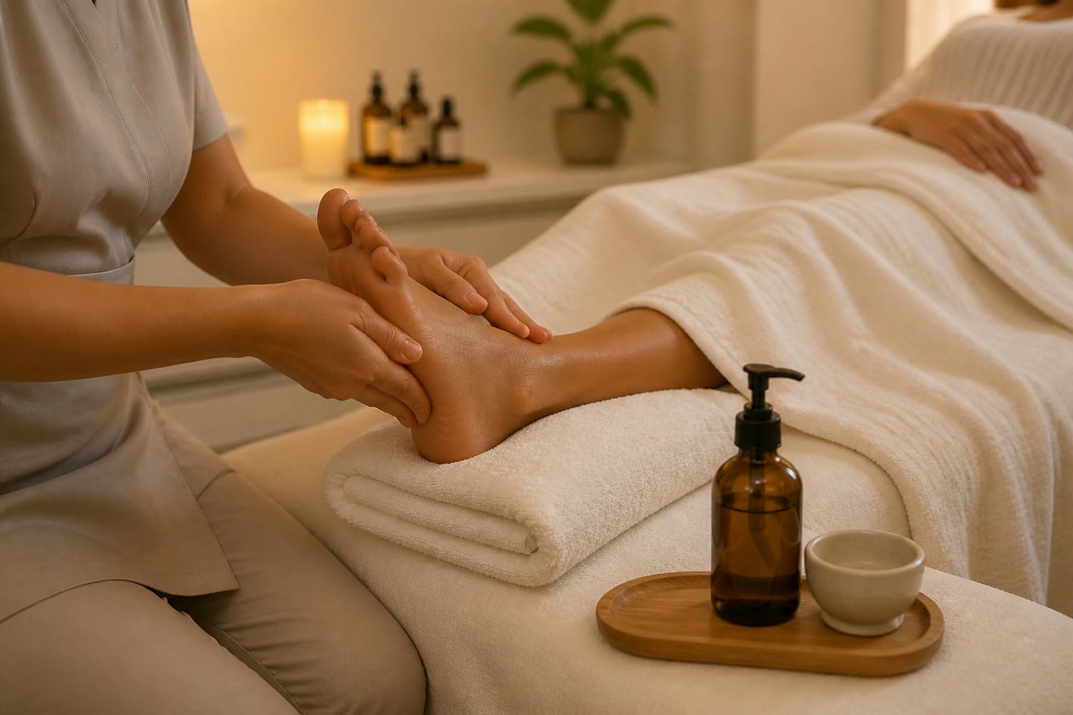 Sessão de reflexologia podal no spa Harmonia